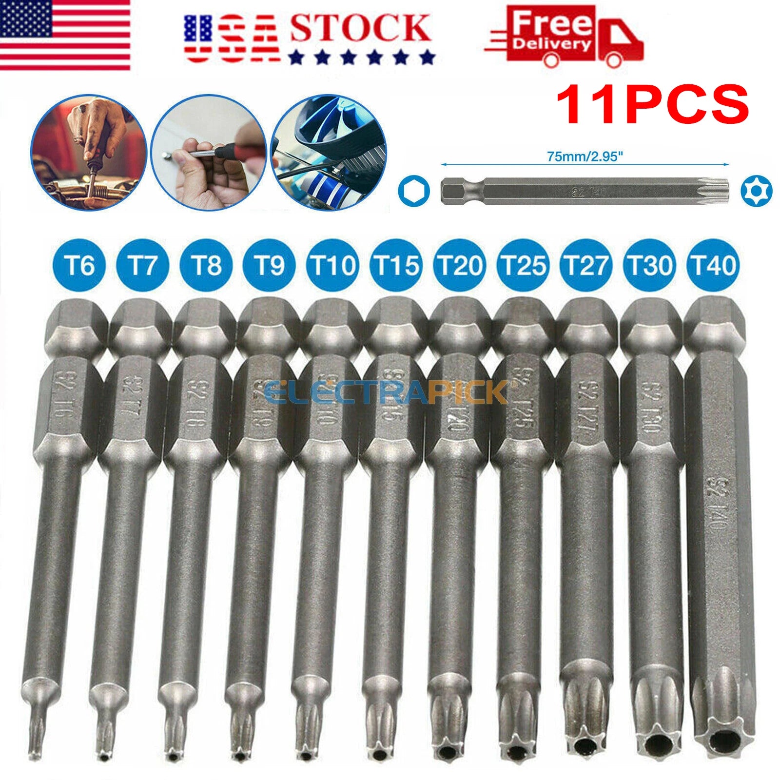 11PC Torx Bit Set Quick Change Connect Impact Driver Drill Security Tamper Proof