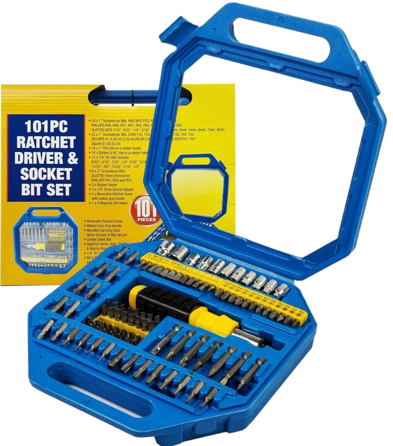 101 Pcs Pro Screwdriver Socket Set Metric Bit Driver Set Ratchet Torx Hex Wrench