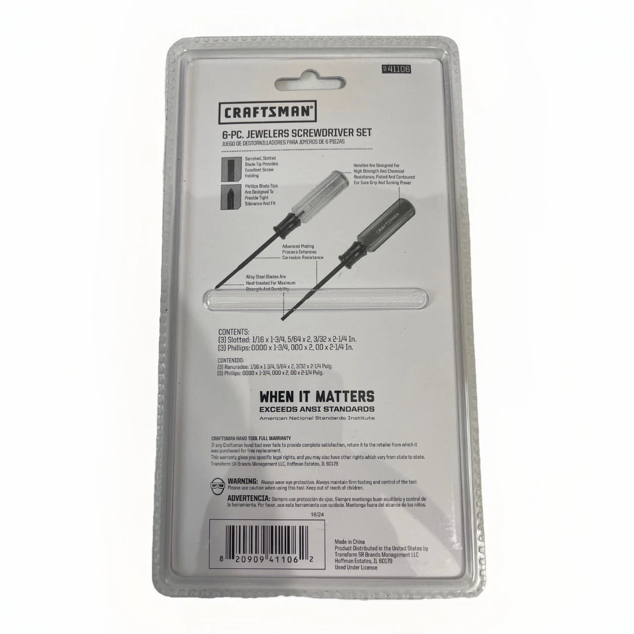 NEW CRAFTSMAN 6 PC JEWELERS PRECISION SCREWDRIVER SET 9-41106 Phillips and Flat