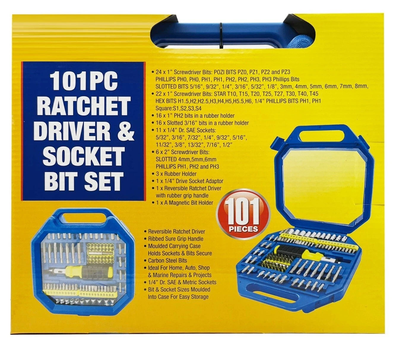 101 Pcs Pro Screwdriver Socket Set Metric Bit Driver Set Ratchet Torx Hex Wrench