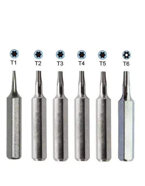 6X Torx screwdriver Bit Set T1, T2, T3, T4, T5, TR6 (T6 Security) repair 4mm Hex