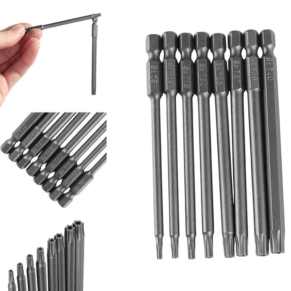 8pcs Torx Screwdriver Bit Set Hex Security Magnetic Head 100MM Extra Long HOT