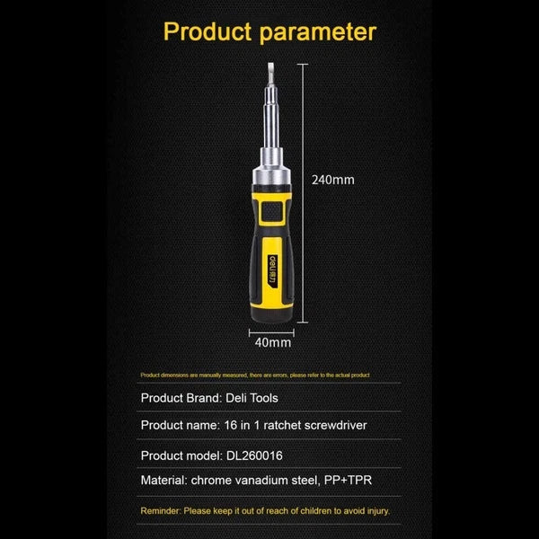 6 in 1 Slotted Ratchet Screwdriver Magnetic Bits Screw Driver Dual Purpose Tools