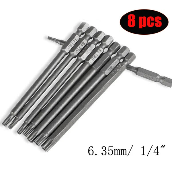 8pcs Torx Screwdriver Bit Set Hex Security Magnetic Head 100MM Extra Long HOT