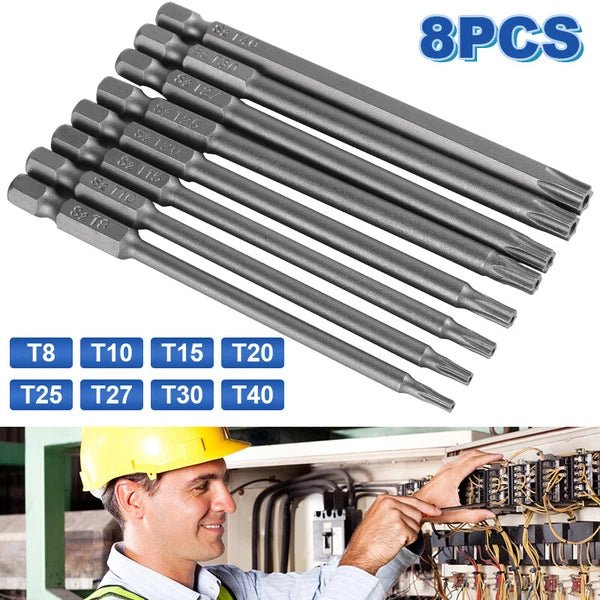 8pcs Torx Screwdriver Bit Set Hex Security Magnetic Head 100MM Extra Long HOT