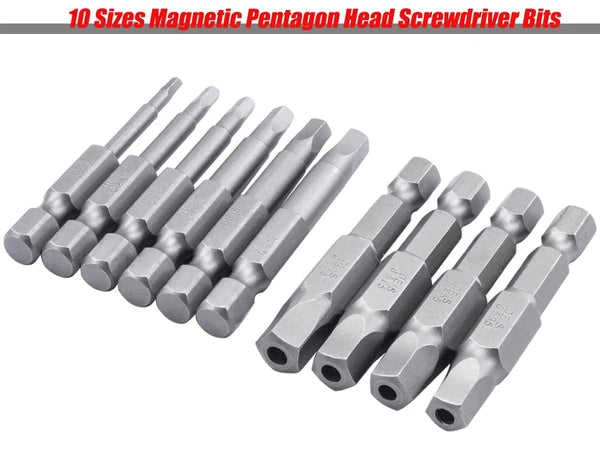 10-Piece Magnetic Pentagon Head Screwdriver Bit Set Metric Sizes 1/4 Inch Hex...