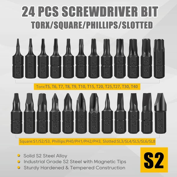 AEJ 49-Pack Screwdriver Bit Set, Hex Head Drill 12pc Torx Bits, Black