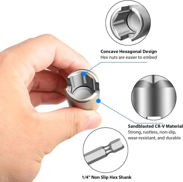 3PCS Power Wing Nut Driver Hook Drill Bit Socket Wrench Tool 1/4 Inch Hex Shank