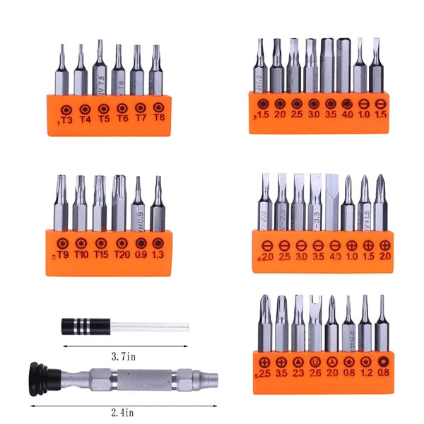6" 38 In 1 Precision Magnetic Screwdriver Set Hex Torx Bits Screwdriver Kit Tool