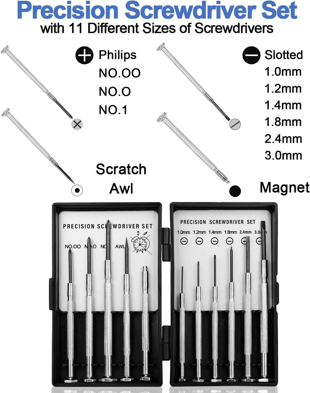 11Pcs Small Screwdriver Set with Hard Case, Tiny Mini Screw Driver Kit with 11 D