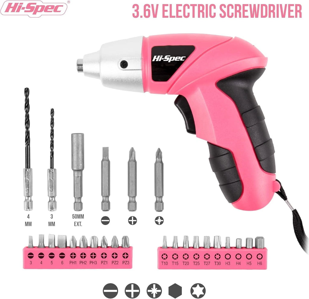 Electric Screwdriver 27pc 3.6V Pink USB Small Power Screwdriver Set
