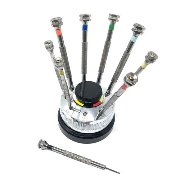 Watchmakers Screwdrivers Set 9 French Type With Revolving Base SPARE BLADES UK