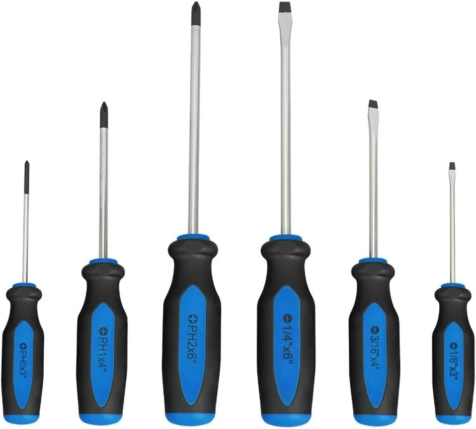 Magnetic Screwdrivers Set, 6 Pieces Slotted & Phillips Screwdriver with Blue