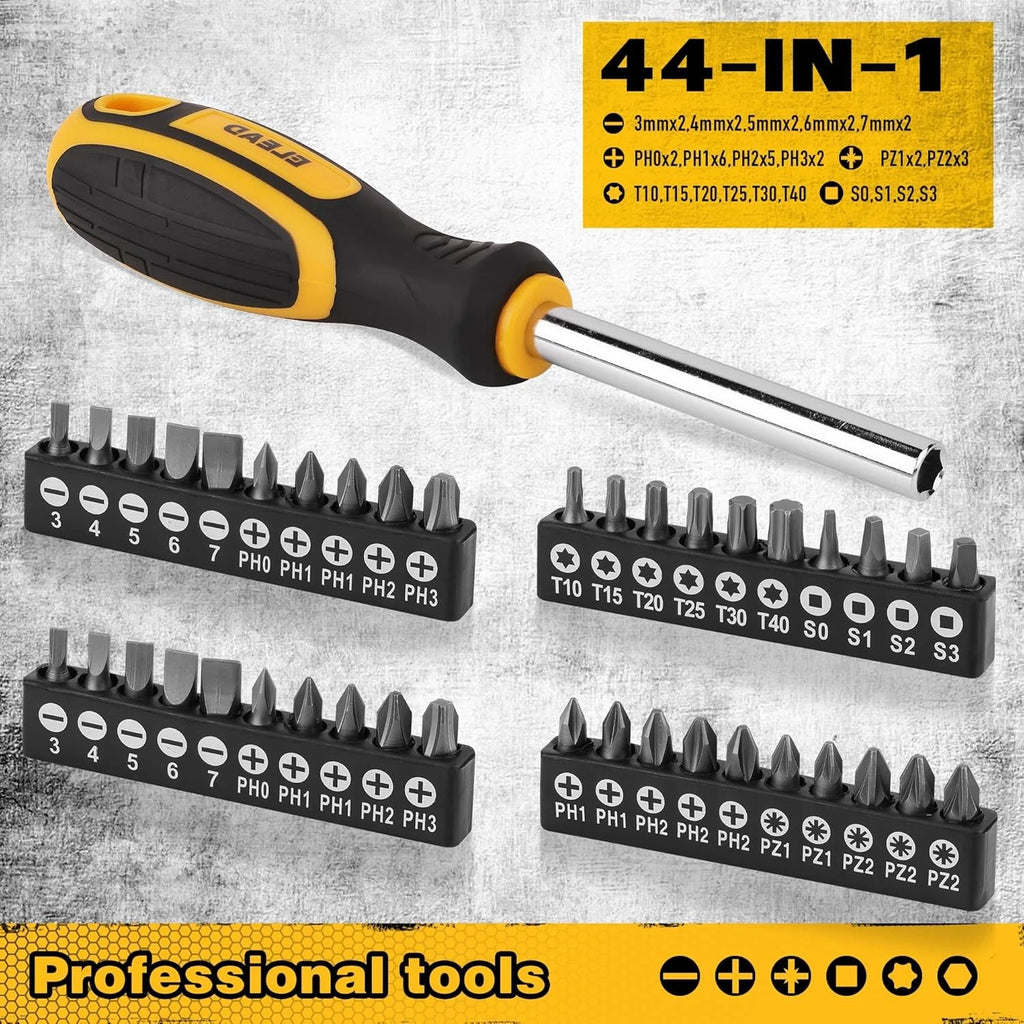 Magnetic Screwdriver Set with Case: 86-Piece Slotted Phillips, Yellow+black