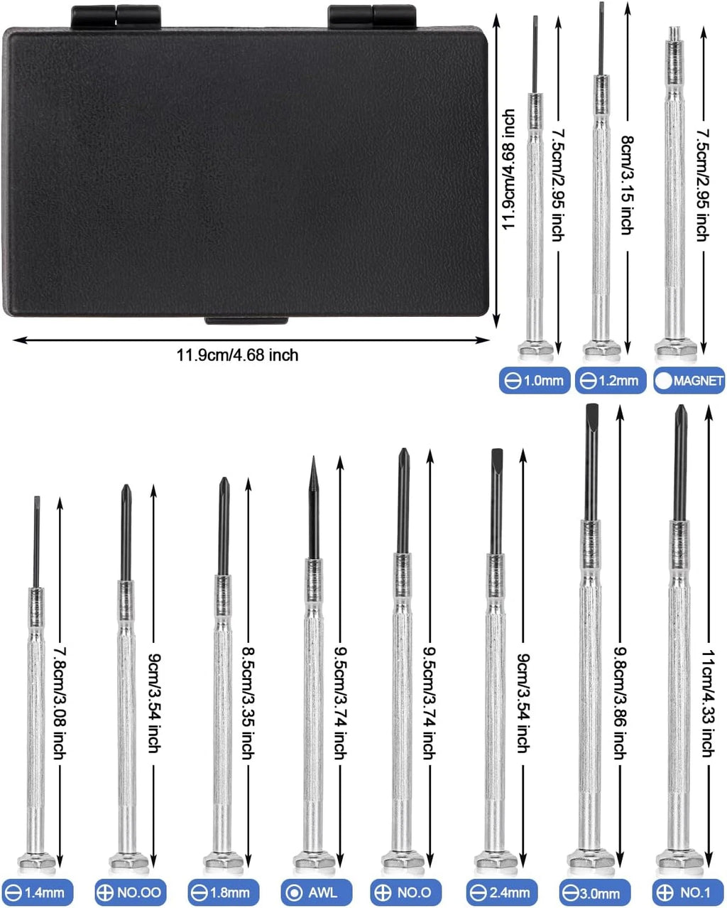 11Pcs Small Screwdriver Set with Hard Case, Tiny Mini Screw Driver Kit with 11 D