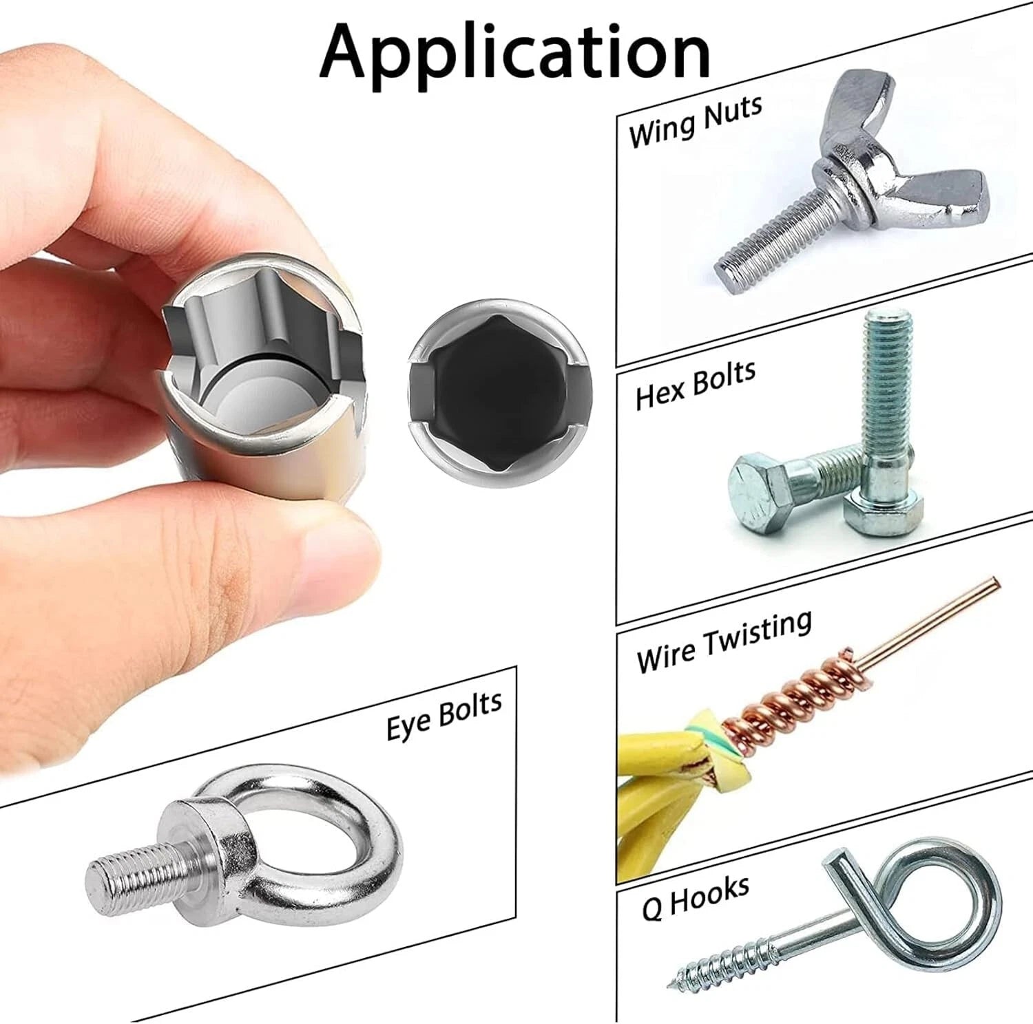 3PCS Power Wing Nut Driver Hook Drill Bit Socket Wrench Tool 1/4 Inch Hex Shank