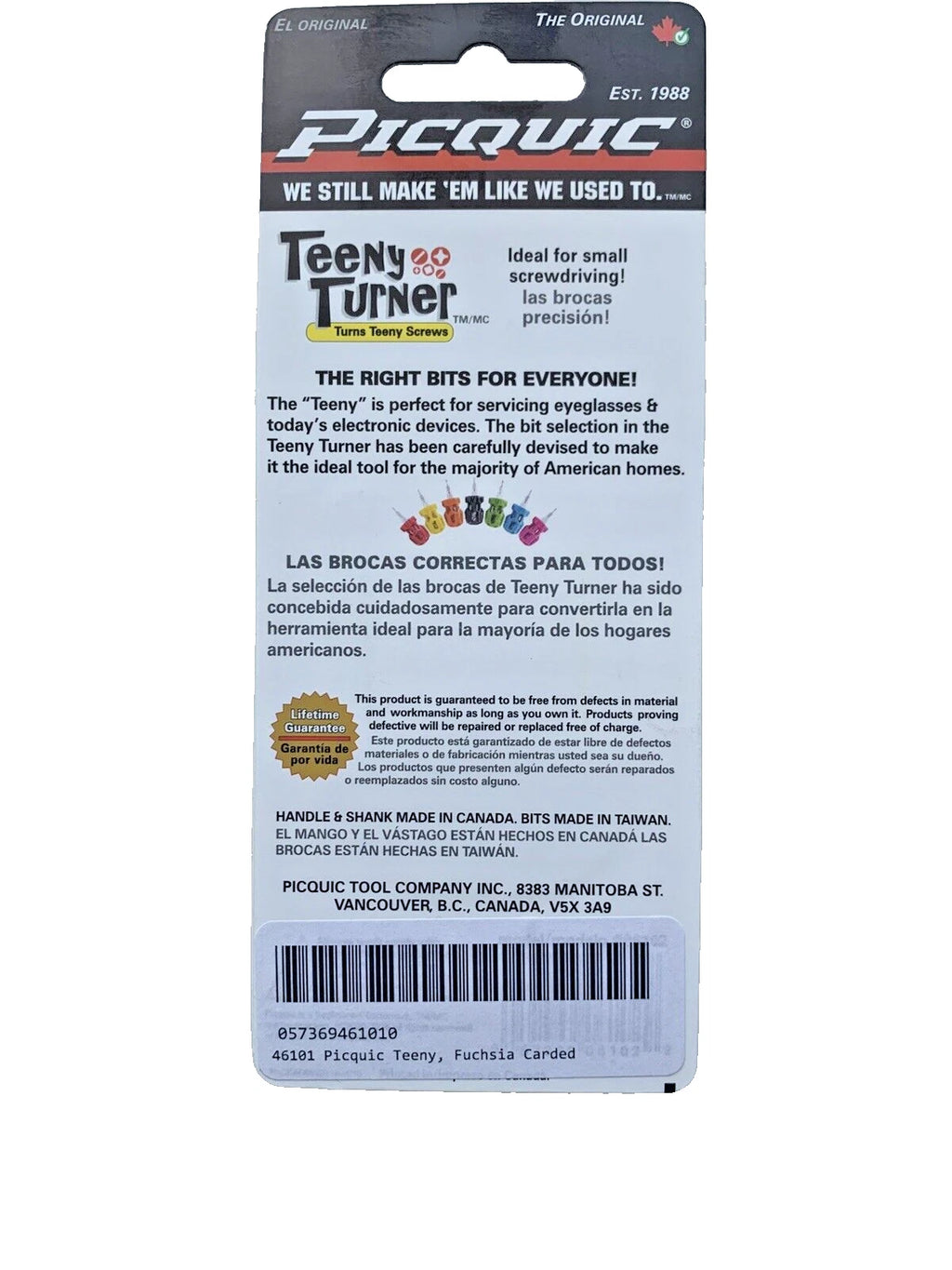 PICQUIC TEENY TURNER Screwdriver - Small, Multi Bit, 7 Bits 1" long - Fuchsia