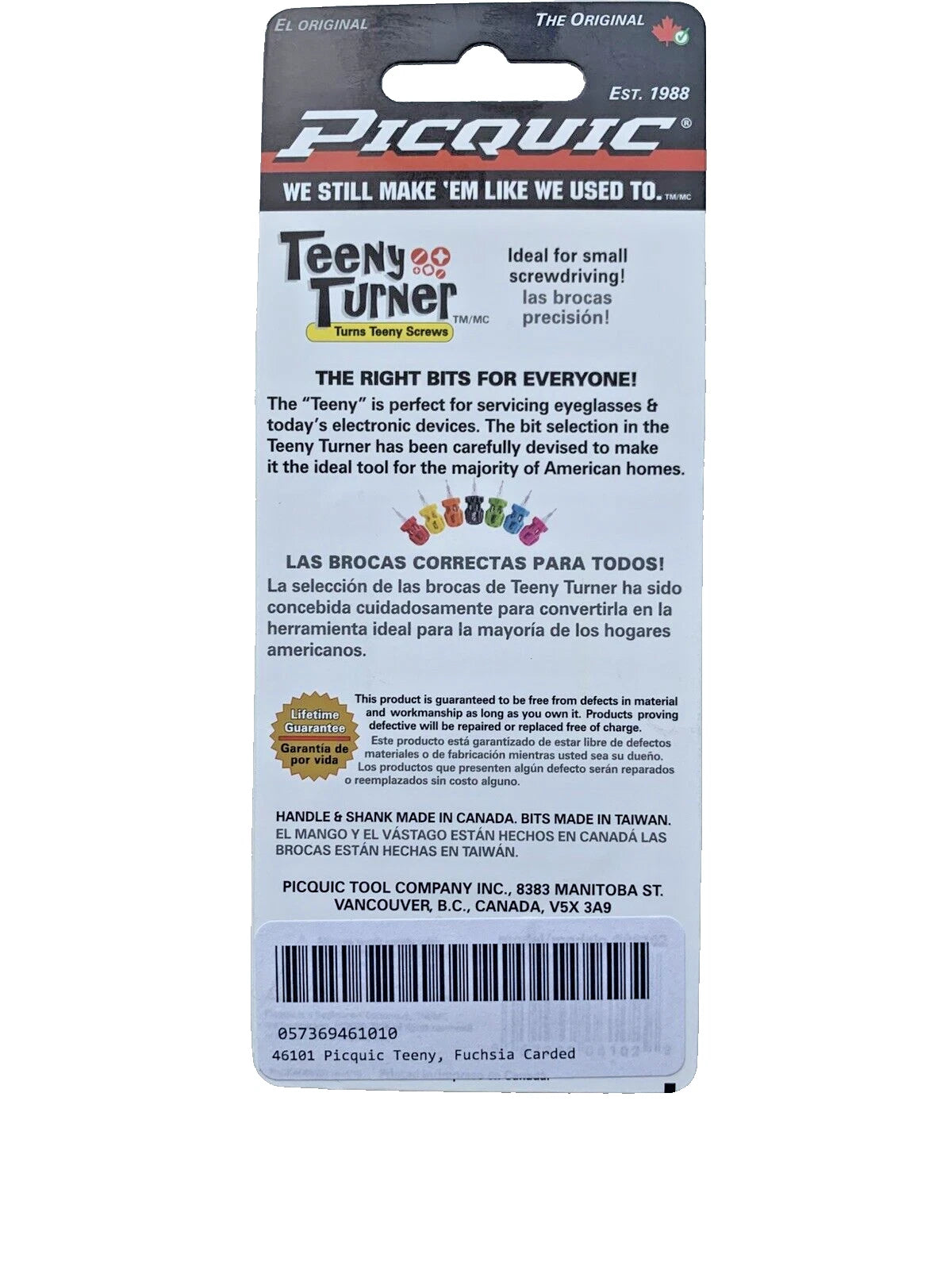 PICQUIC TEENY TURNER Screwdriver - Small, Multi Bit, 7 Bits 1" long - Fuchsia