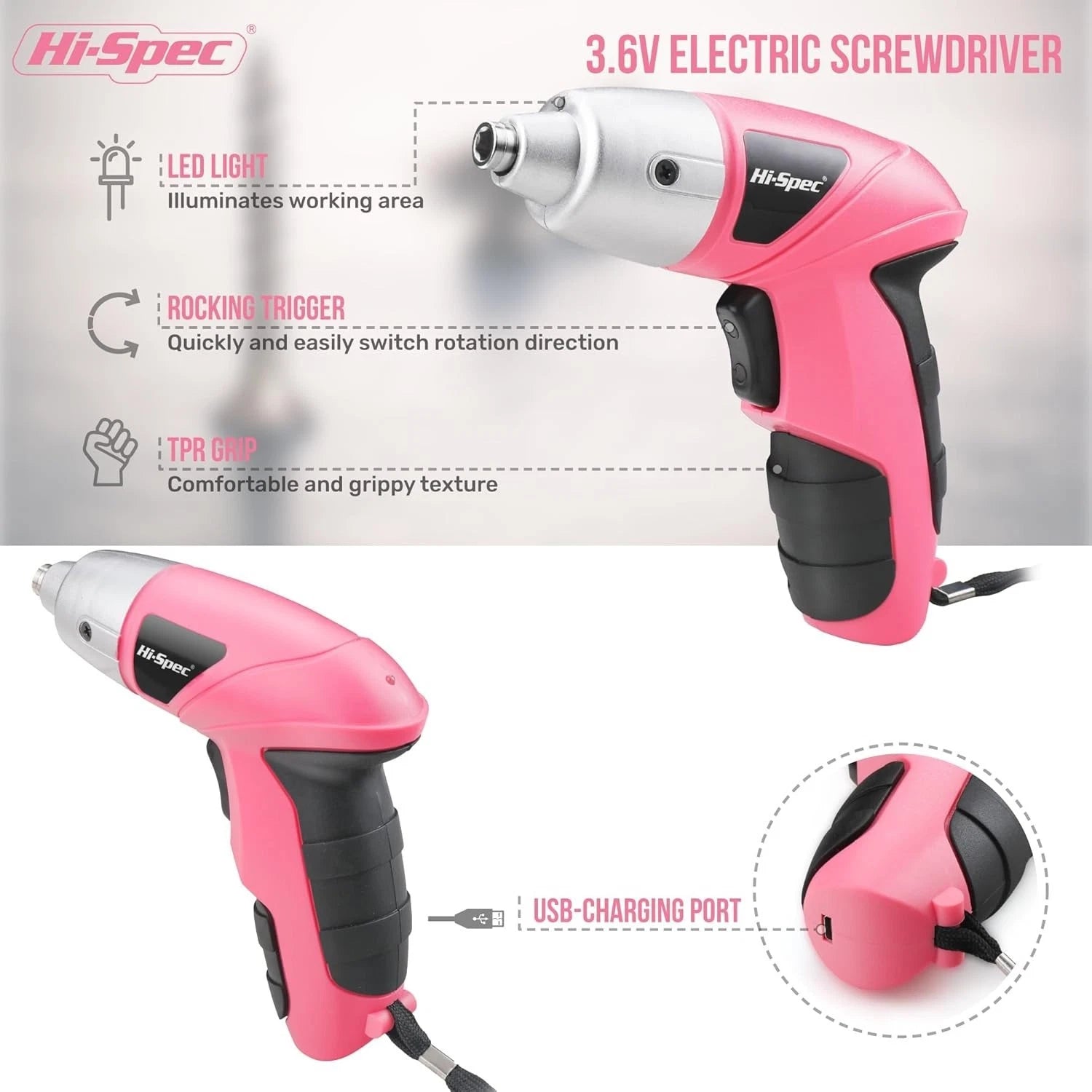 Electric Screwdriver 27pc 3.6V Pink USB Small Power Screwdriver Set