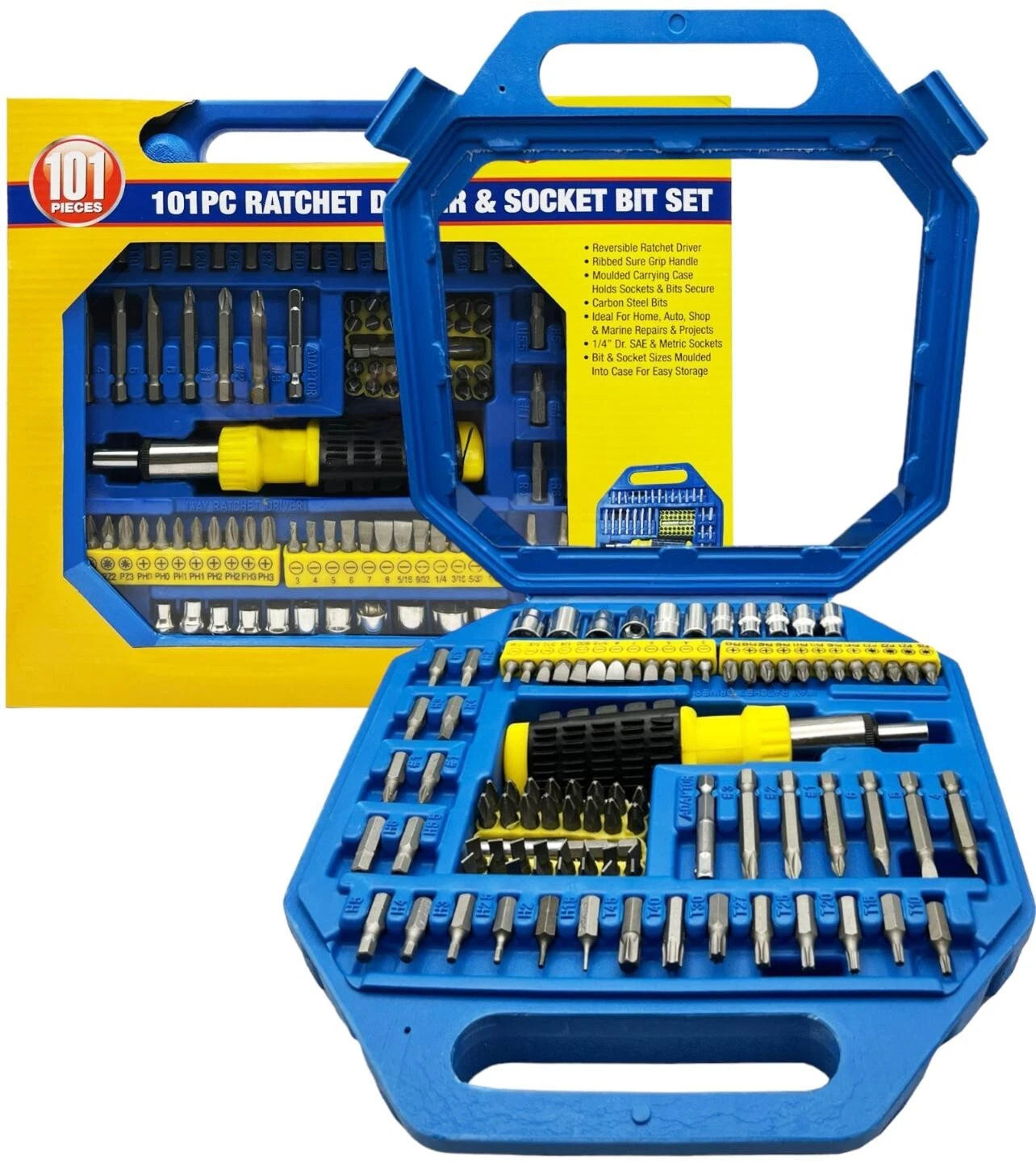 101 Pcs Pro Screwdriver Socket Set Metric Bit Driver Set Ratchet Torx Hex Wrench