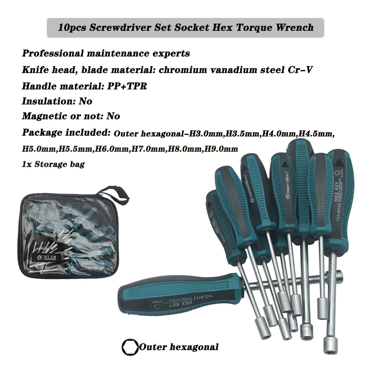 10pcs Screwdriver Set Socket Hex Torque Wrench Multitool Hex 3-9MM Repair Tools