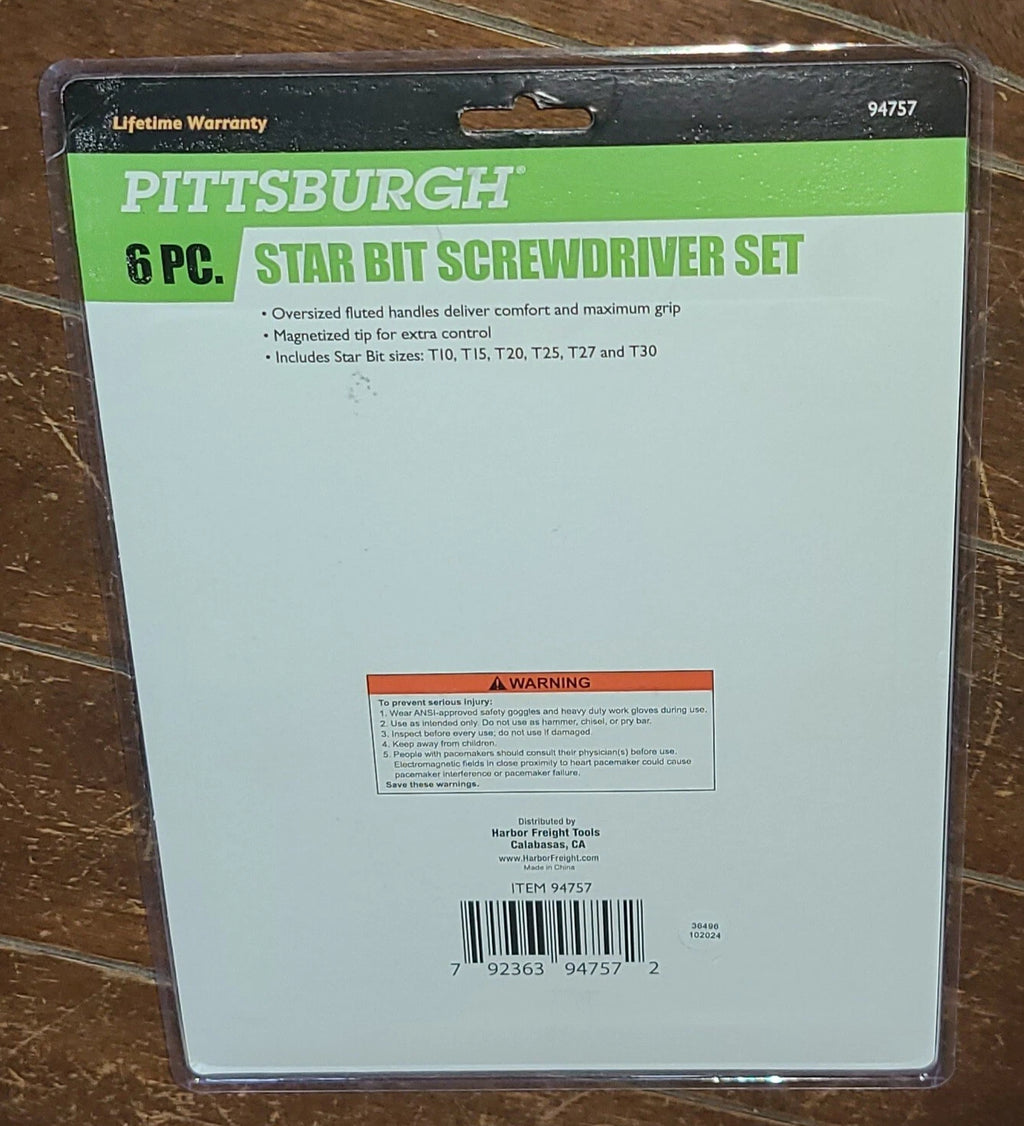 PITTSBURGH 6pc. Star Bit Screwdriver Set w/Oversized Fluted Handles #94757