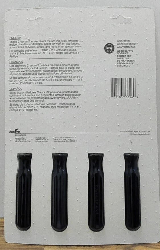 Vintage Crescent 4 Piece Screwdriver Set-Made In USA by Cooper Tools/Brand New!!