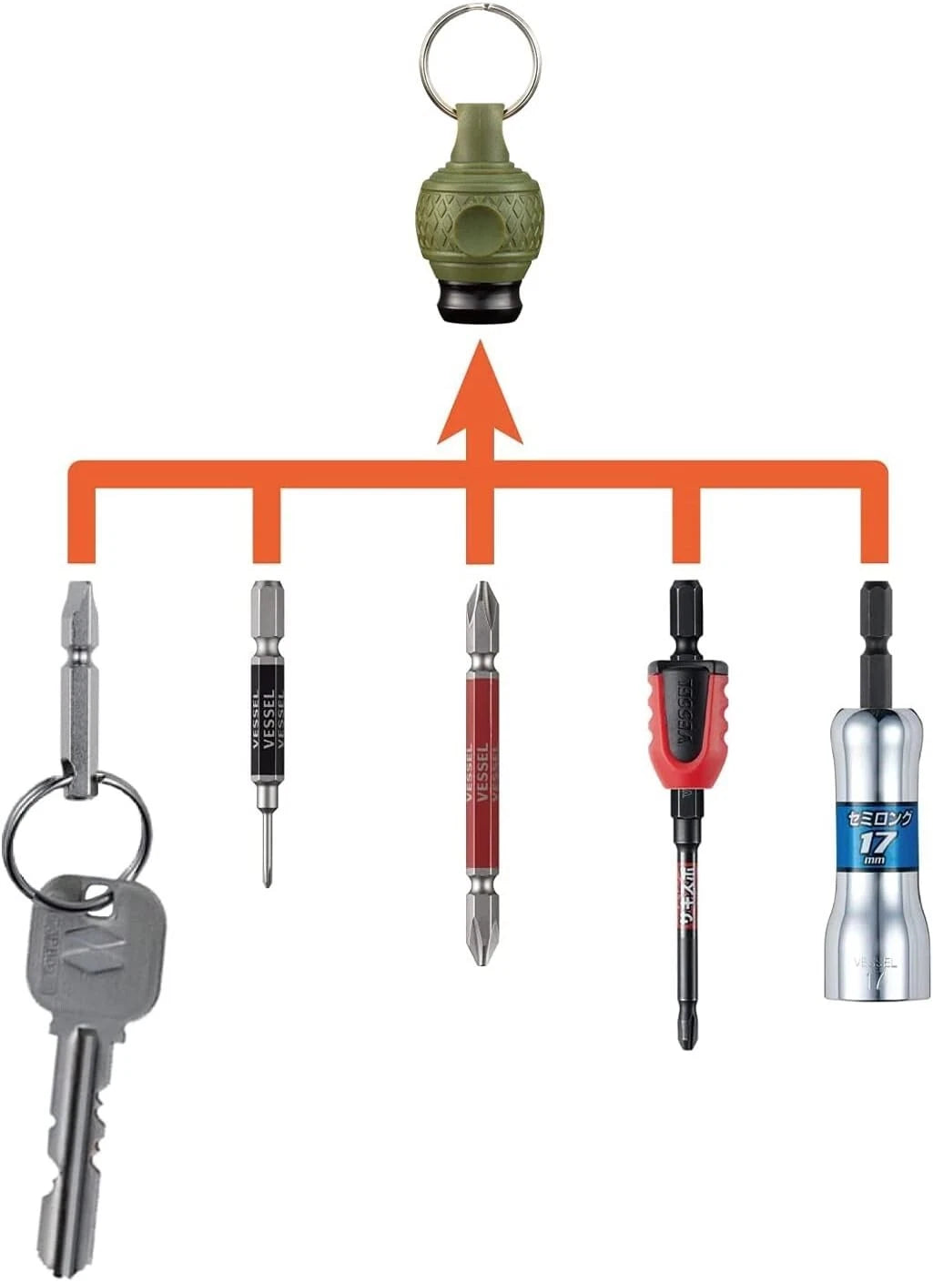 VESSEL BALL GRIP BIT HOLDER QB-22DG Dull Green Quick Catcher Hex JPN