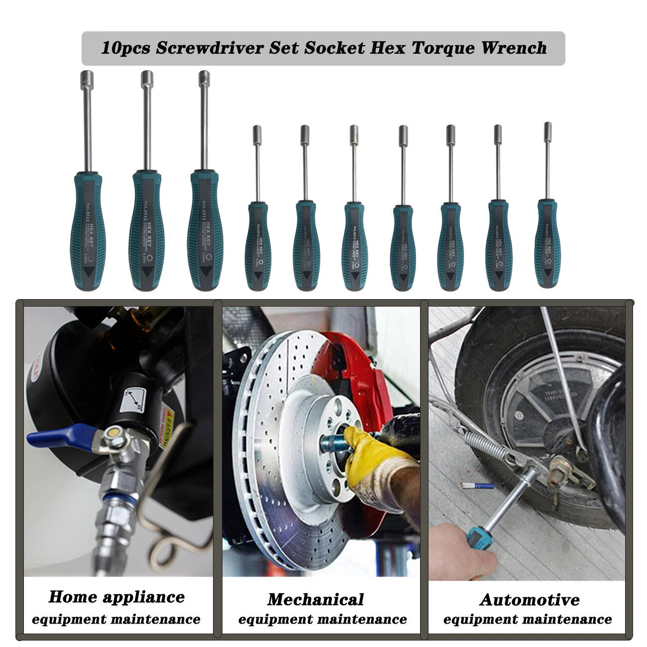 10pcs Screwdriver Set Socket Hex Torque Wrench Multitool Hex 3-9MM Repair Tools