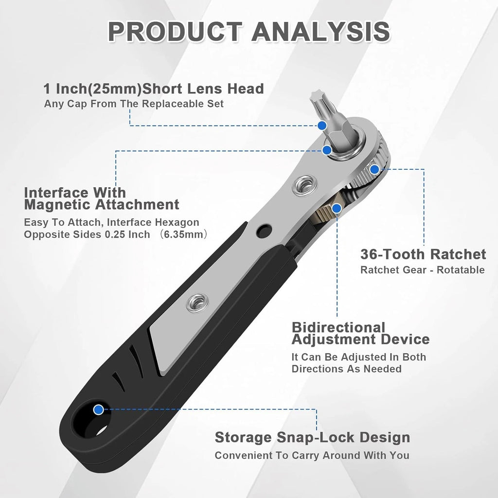 10-In-1 Angled Ratchet Screwdriver Set，90 Degree Right Angle, Black