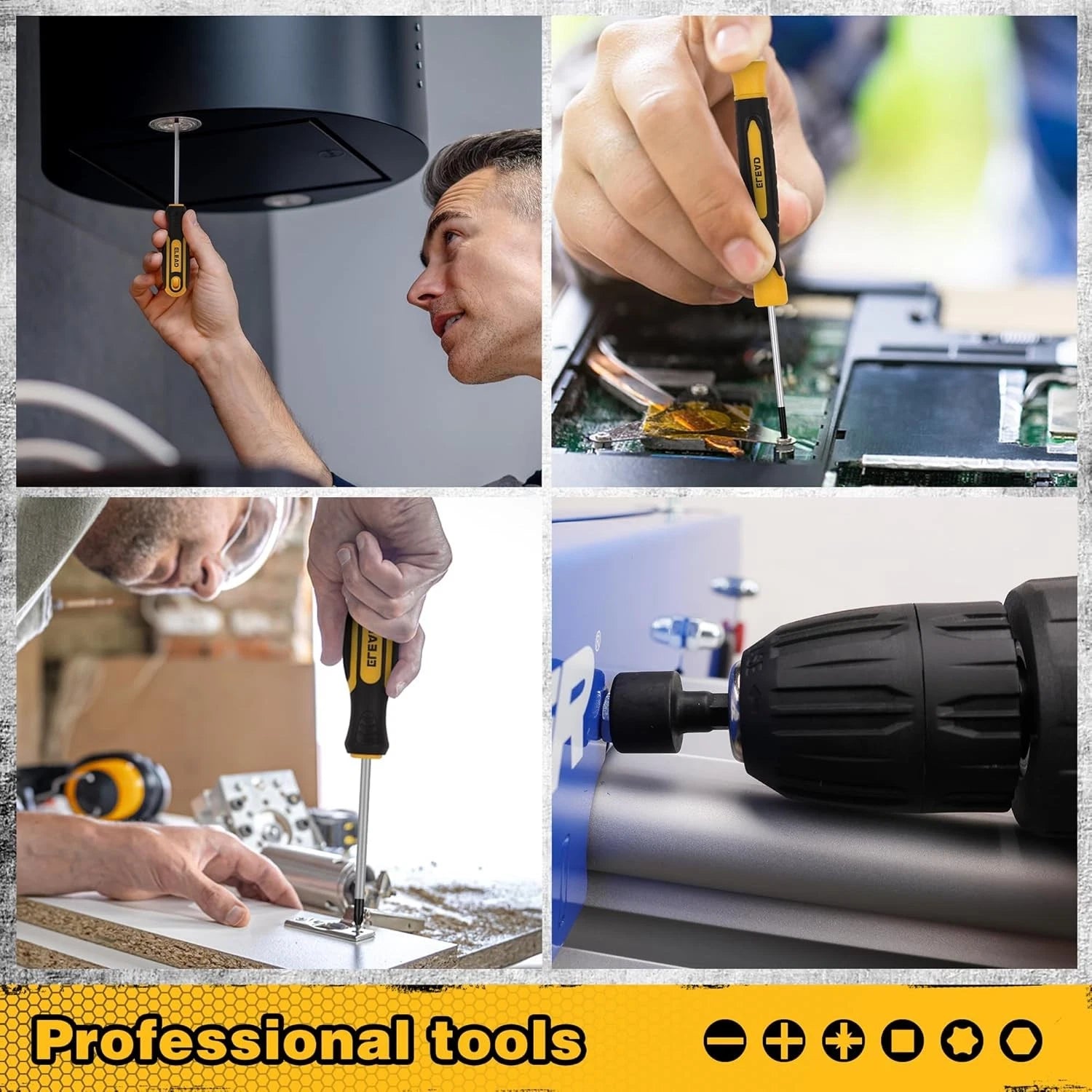 Magnetic Screwdriver Set with Case: 86-Piece Slotted Phillips, Yellow+black