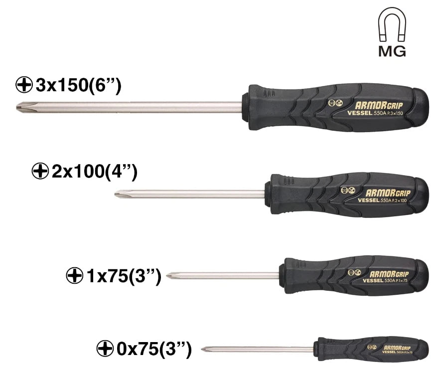 VESSEL - ARMOR GRIP™ Screwdriver Cross Point 4PC. Set (JISDRIVE) No.550APH4PBU