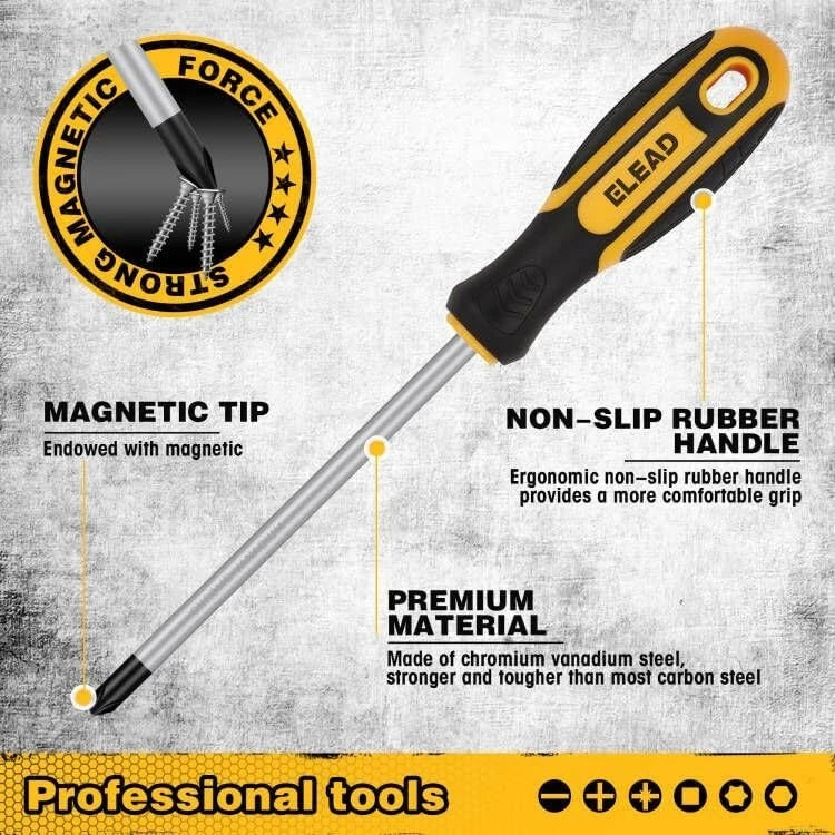 Magnetic Screwdriver Set with Case: 86-Piece Slotted Phillips, Yellow+black