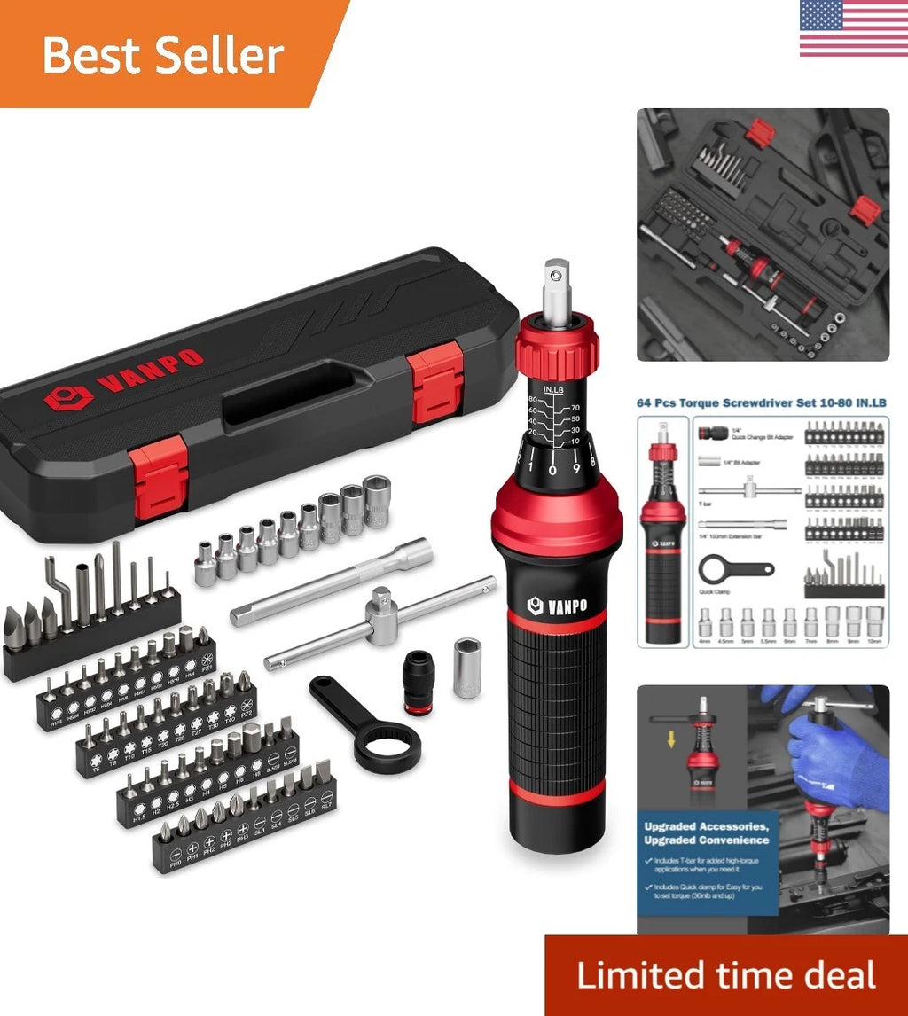 64-Piece Precision Torque Screwdriver Set 10-80 in-lb for Electronics & DIY