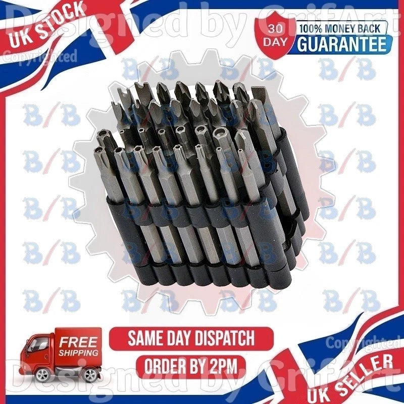 32PC SECURITY BIT SET LONG REACH TORX STAR HEX TAMPER PROOF SCREWDRIVER BIT HOLE
