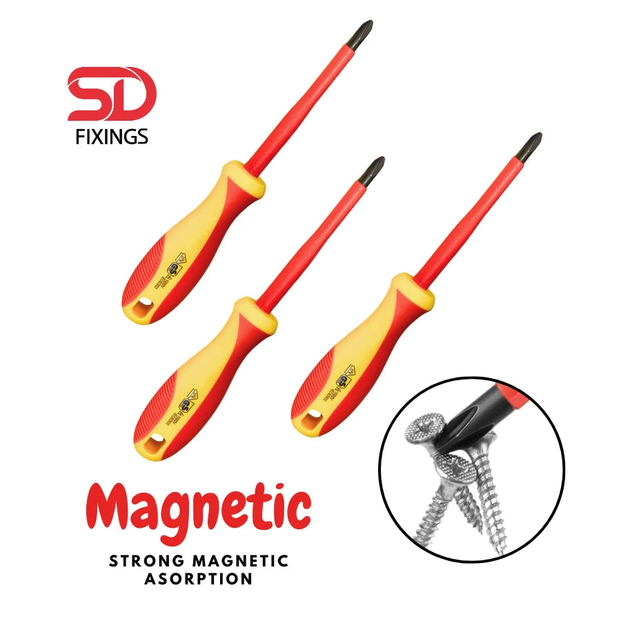 SET 10pcs Phillips&Slotted Magnetic Tip Precision VDE Test Insulated Screwdriver