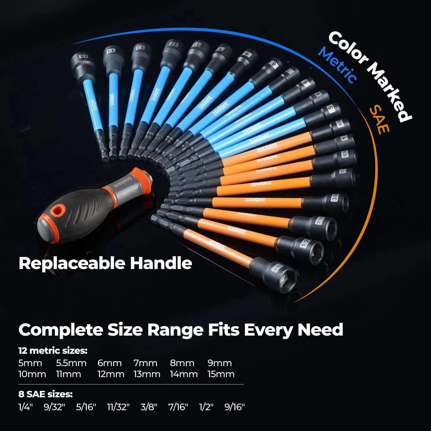 Toolant 21Pcs Extra Long Nut Driver Bit Set, Sae/Metric Magnetic Nut Driver Set