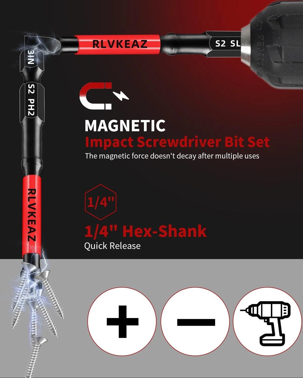 10-PCS 3" Long Magnetic Screwdriver Bits Set: Phillips Bits #1/#2/#3 & Slotted