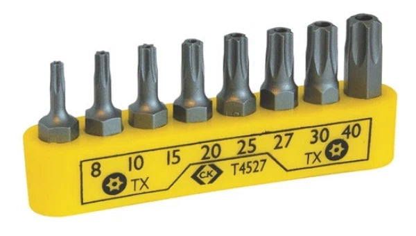 CK T4527 Set of 8 Torx (TX) Star Security Tamperproof Pin Screwdriver Bits
