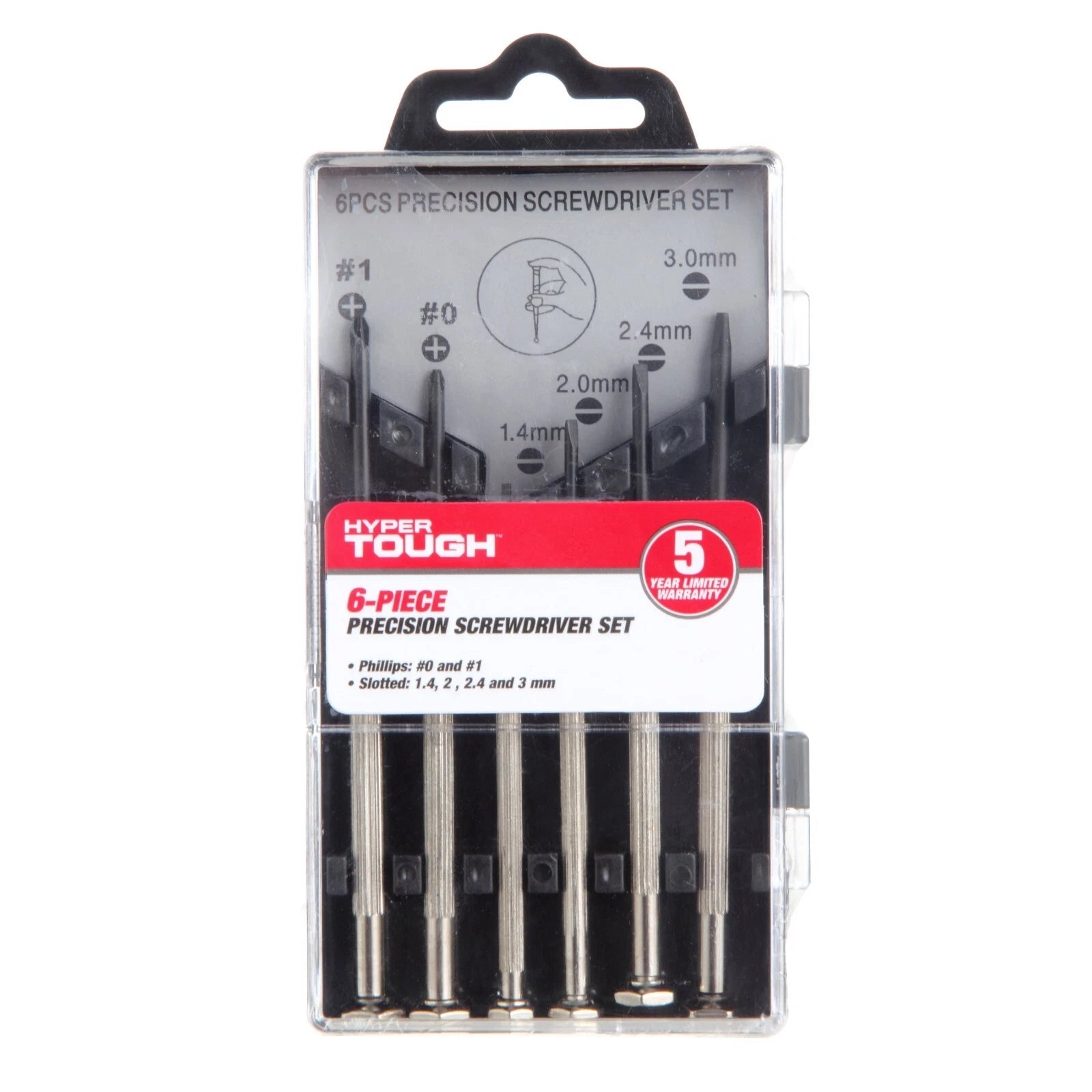 Hyper Tough 6 Piece Precision Philips and Slotted Screwdriver Set TS80037R, Stee