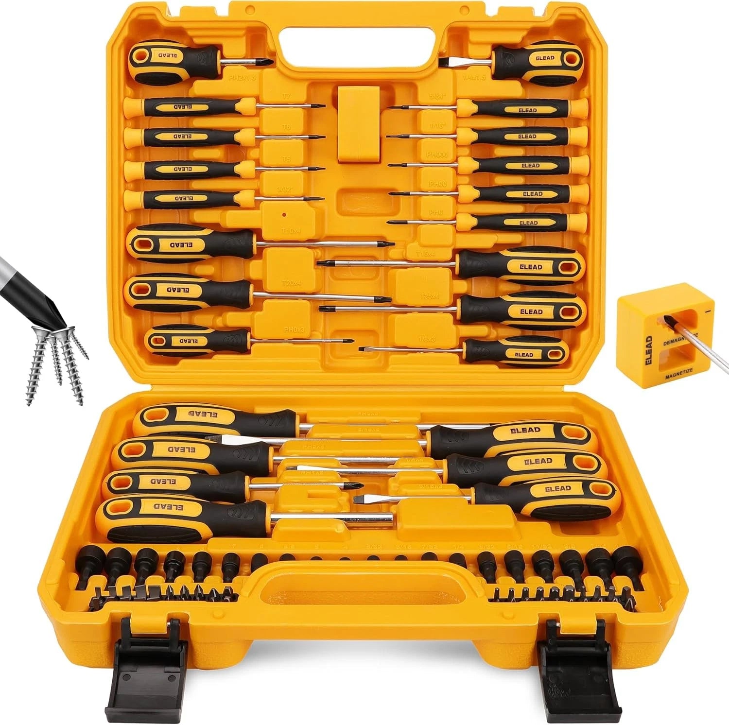 Magnetic Screwdriver Set with Case: 86-Piece Slotted Phillips, Yellow+black