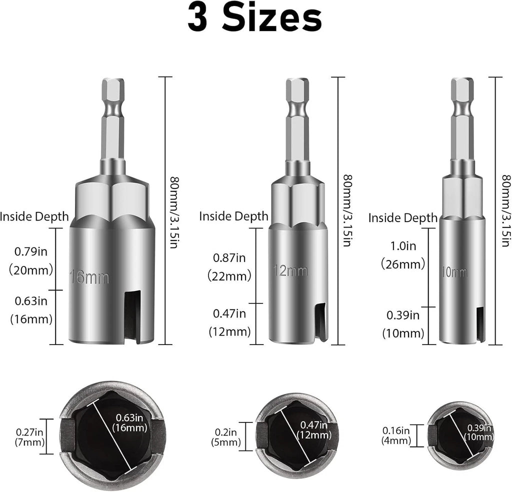 3PCS Power Wing Nut Driver Hook Drill Bit Socket Wrench Tool 1/4 Inch Hex Shank
