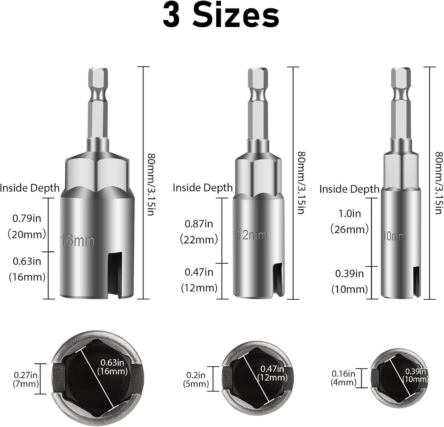 3PCS Power Wing Nut Driver Hook Drill Bit Socket Wrench Tool 1/4 Inch Hex Shank