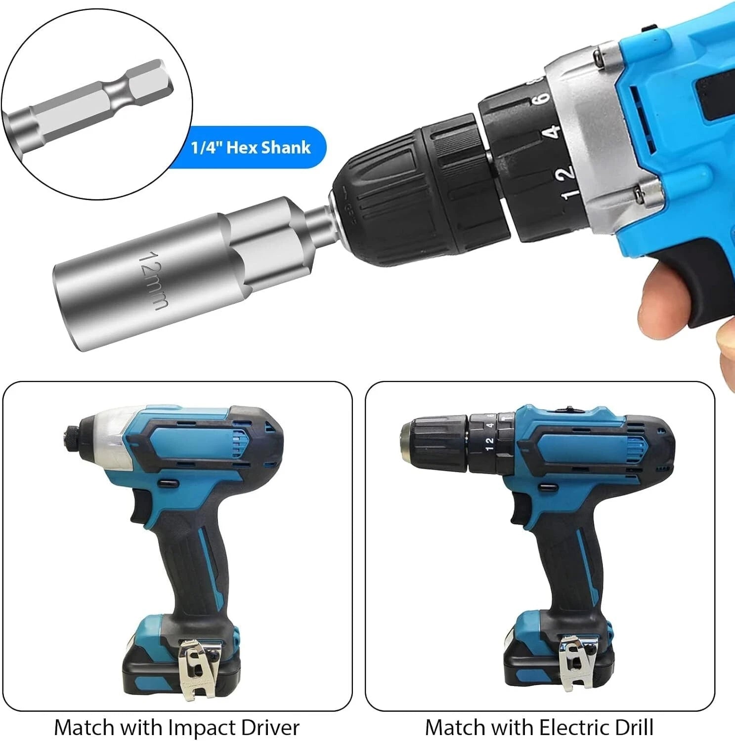 3PCS Power Wing Nut Driver Hook Drill Bit Socket Wrench Tool 1/4 Inch Hex Shank