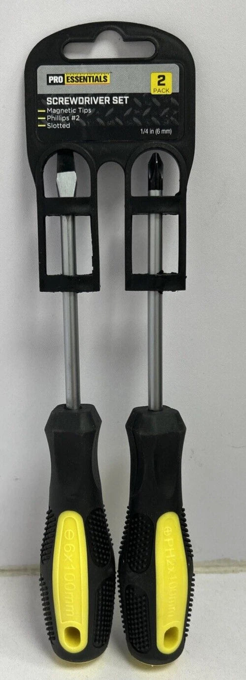 Pro Essentials Screwdriver Set 1/4” Phillips And Flathead With Magnetic Tips