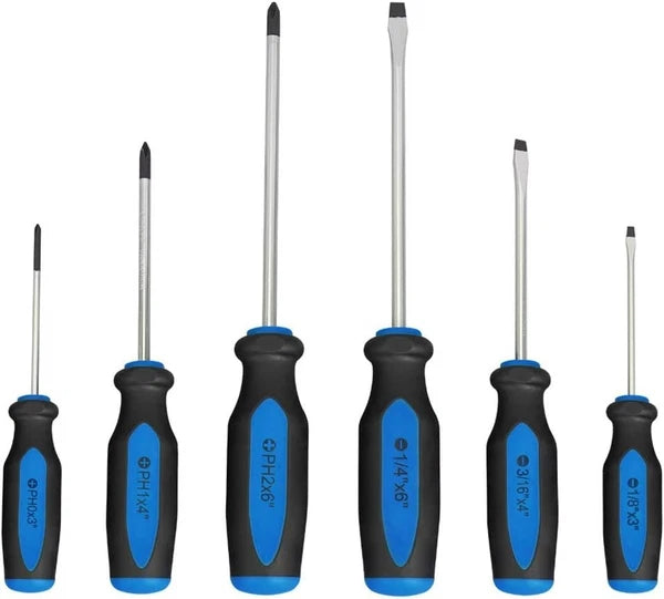 Magnetic Screwdrivers Set, 6 Pieces Slotted & Phillips Screwdriver with Blue