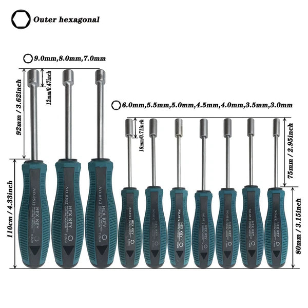 10pcs Screwdriver Set Socket Hex Torque Wrench Multitool Hex 3-9MM Repair Tools