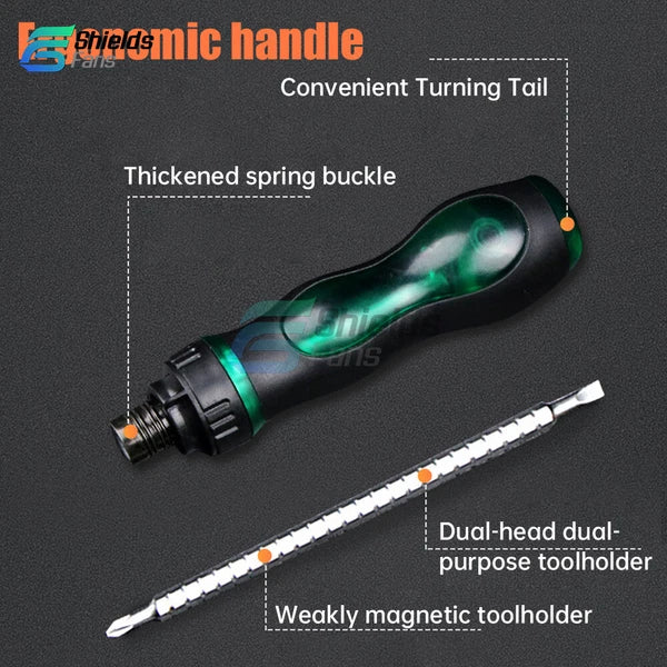 Multifunctional Magnetic Ratchet Screwdriver Set w/8pcs Dual-head Bits Hand Tool