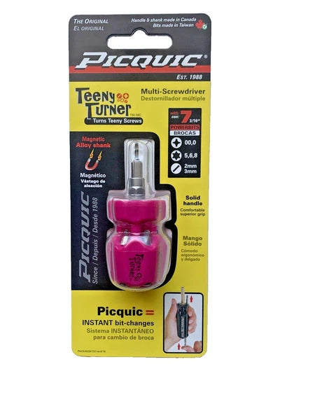 PICQUIC TEENY TURNER Screwdriver - Small, Multi Bit, 7 Bits 1" long - Fuchsia
