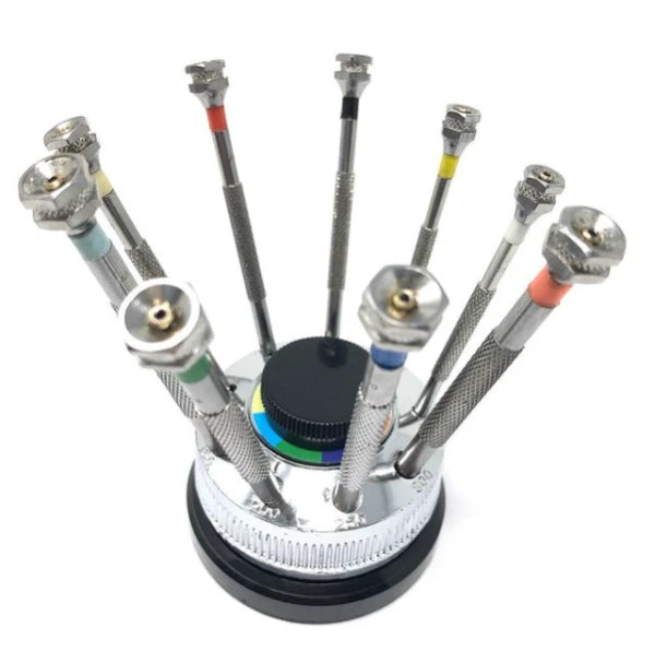 Watchmakers Screwdrivers Set 9 French Type With Revolving Base SPARE BLADES UK